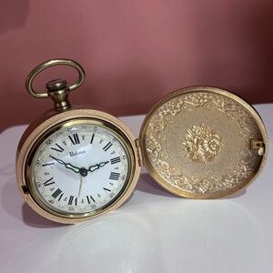 Bulova Gold-Tone Pocket-Style Clock with Ornate Cover